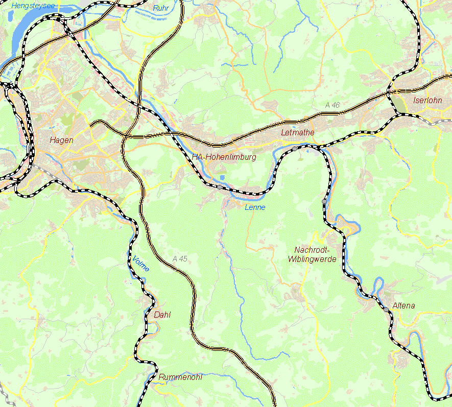 Gegenwartskarte Ruhr-Sieg-Eisenbahn