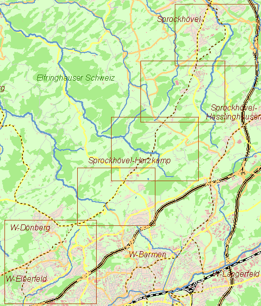 Gegenwartskarte Kohlenweg von Sprockhövel nach Elberfeld