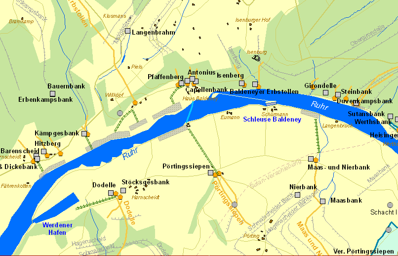 Historische Karte Zechen am Baldeneysee
