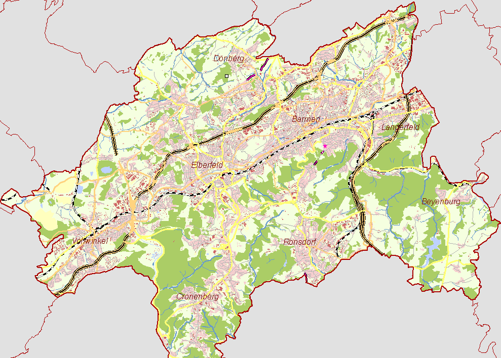 bersichtskarte Wuppertal mit Bergbauspuren