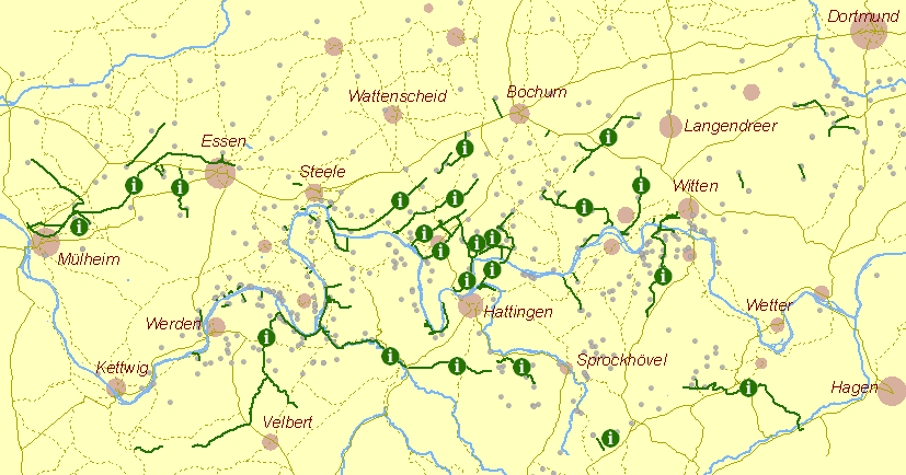 bersichtskarte Pferdebahnen  im Ruhrgebiet