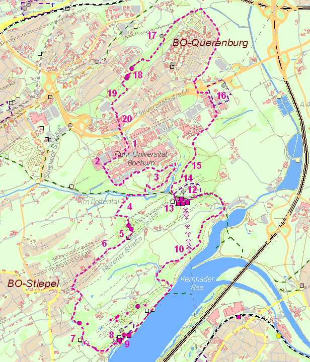 Karte Rundweg Ruhr-Uni Bochum